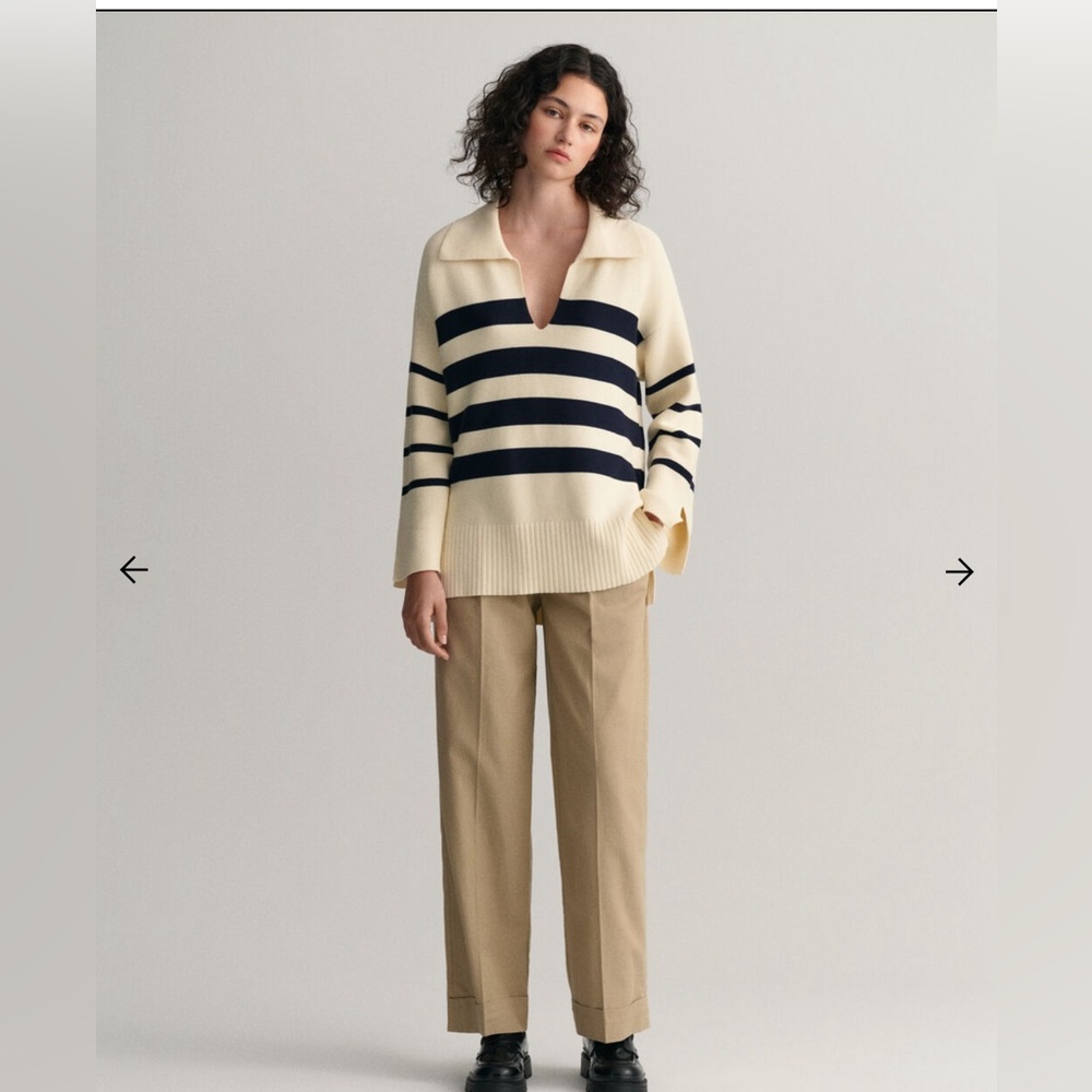 Breton open collar knit sweater